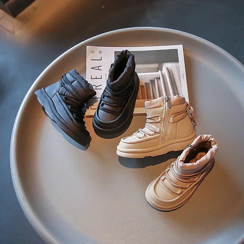 Детские ботинки, модная повседневная зимняя плюшевая теплая обувь для девочек и мальчиков, обувь с мягкой подошвой, детские кроссовки, детская спортивная зимняя обувь