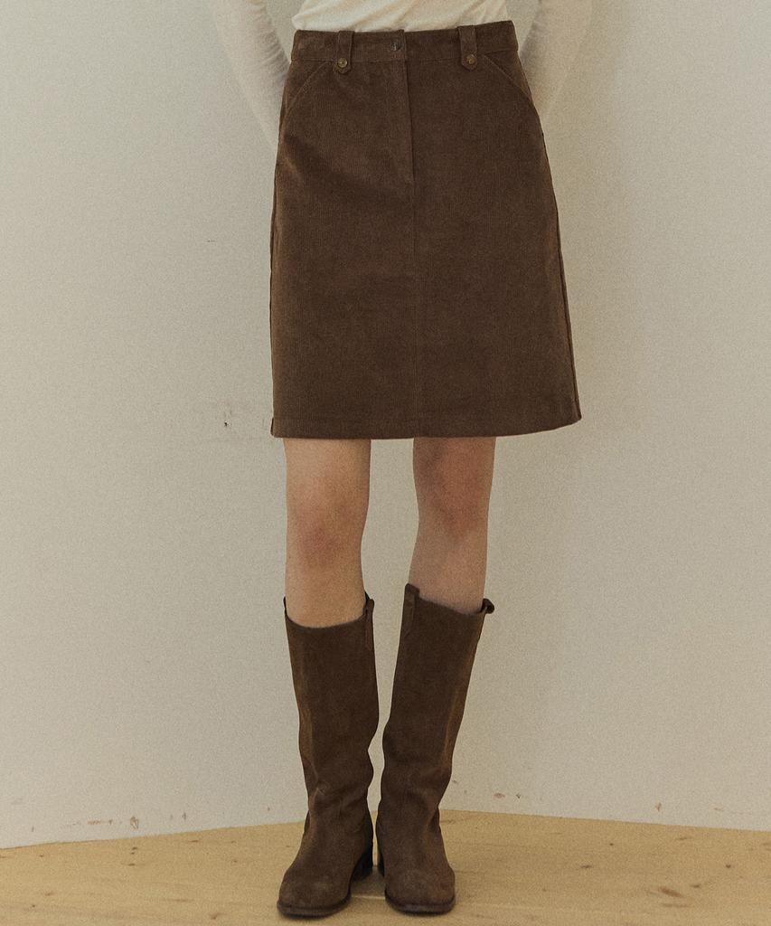 Our Hope Corduroy A-Line Midi Skirt - Brown