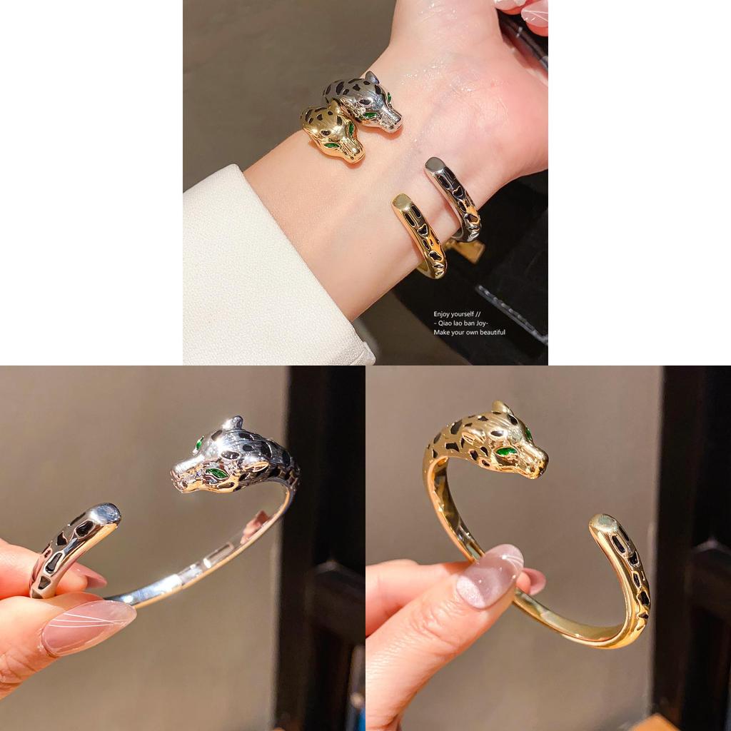 18k Leopard Animal Jewelry Cuff Bracelet With Zirconia Accents For Elegant Women