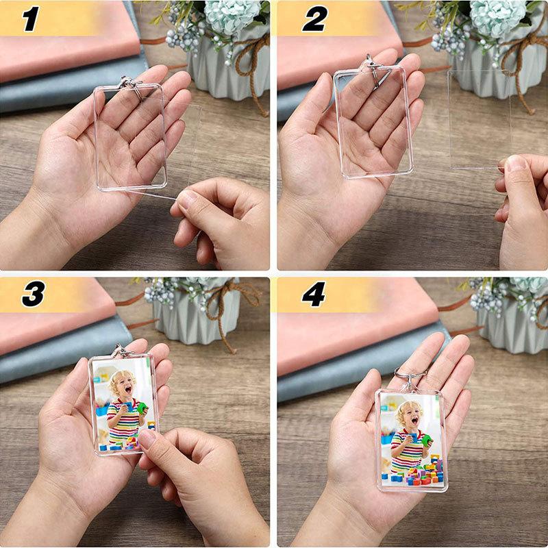 5Pcs Blank Photo Frame Keychain Clear Acrylic Keyring Insert Photo Split Key Pendant Diy Key Holder Couple Anniversary Gifts