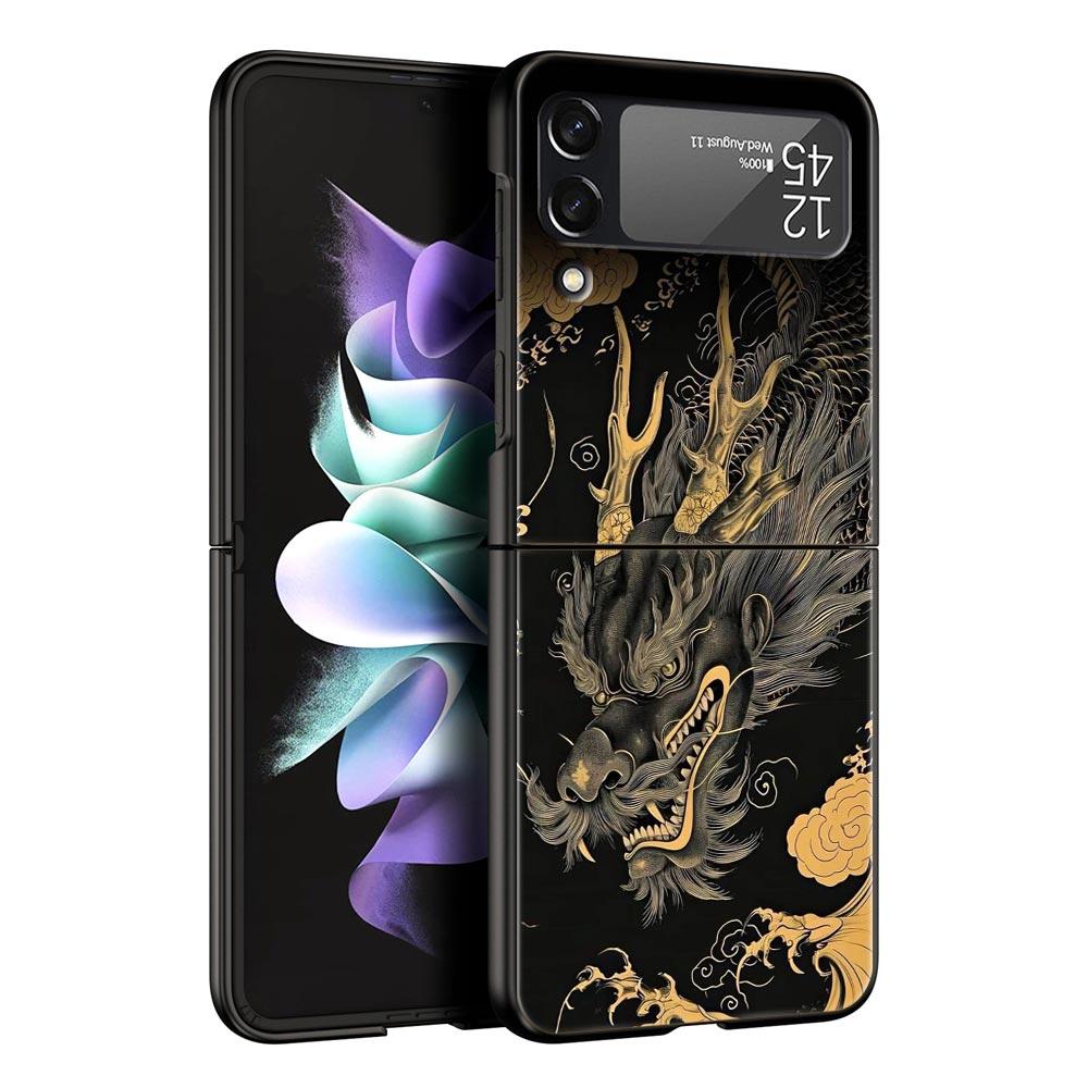 Китайский стиль Цветок Лун Дракон Жесткий ПК Чехол для телефона Для Samsung Galaxy Z Flip 7 6 5 4 Черная Крышка Для Galaxy Z Flip 3 Складной