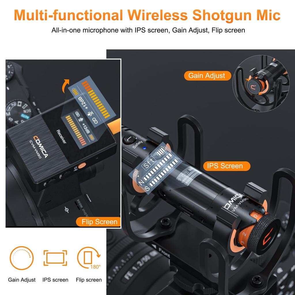 Comica VM30 Video Gun Microphone Wireless Wired Dual Mode Ultra Unidirectional Low External Microphone Wireless Microphone for and PCs + [USB-C & &