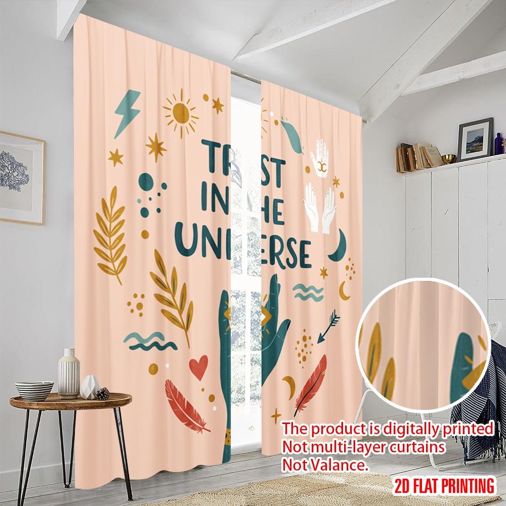 2pcs 2D Flat Printing Window Drapes Trust Universe Boho Eye Polyester Fabric Without Electricity Festive Holiday for Home &