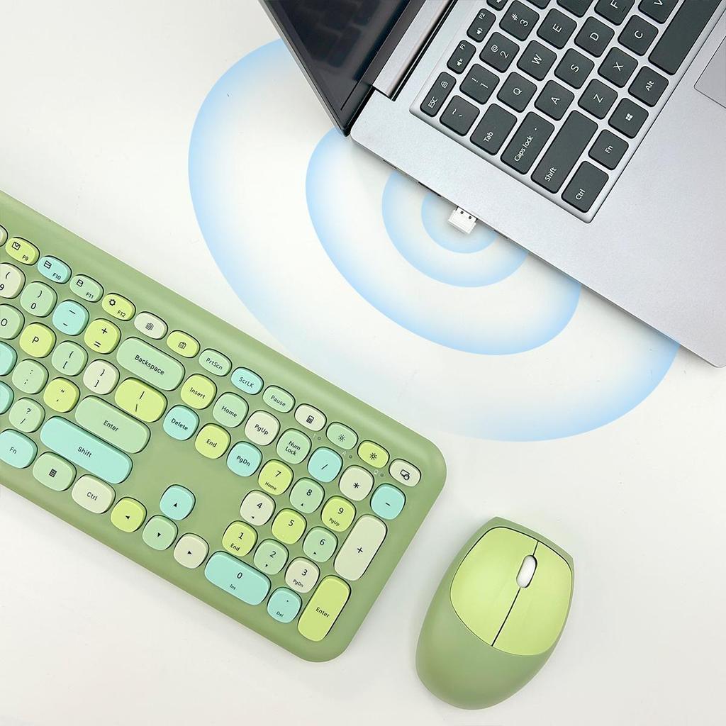 Mofii Беспроводная мышь и клавиатура, набор круглых клавиш, цветная клавиатура, женская офисная беспроводная клавиатура, полноразмерная клавиатура для пишущей машинки