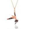 Серебряное колье с камнями в виде ласточки розового цвета