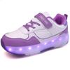 Kid's Lights Sports Shoes Rubbing Shoes Solid Magic Patch Can Charging Double-row Four-wheel Slide Shoes