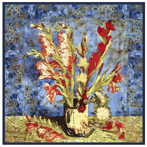 Women Silk Square Scarf Van Gogh Oil Painting Shawls and Wraps Foulard Femme Luxury Hijab Head Scarves 130*130cm