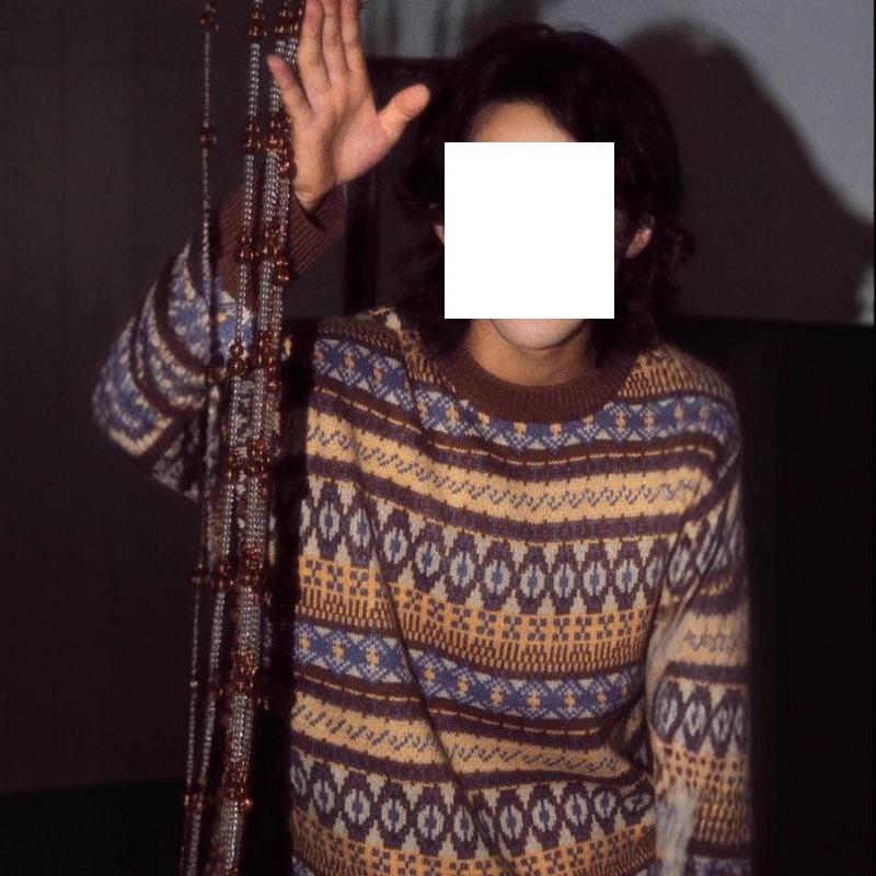 Men's Retro Japanese Winter Thick Color Block Round Neck Jacquard Sweater - Unisex, Loose Fit.