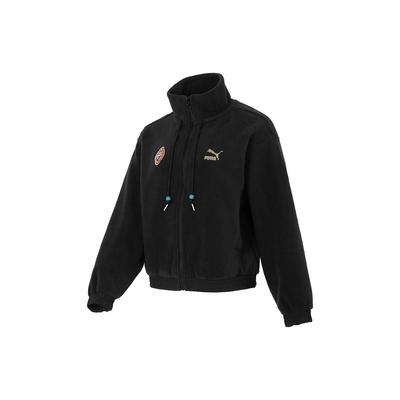 Новогодний логотип вышитый открытый теплый воротник стойка флисовая куртка женская куртка черный 625838-01