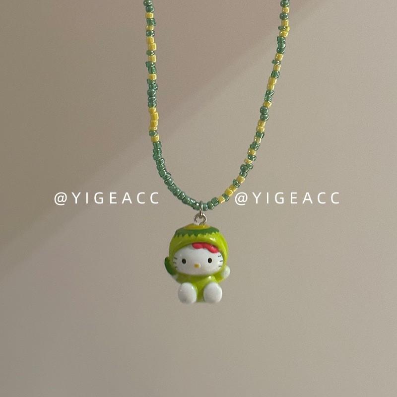 Acrylic Cartoon Pendant Necklace Girls - Colorful Beaded Chain Kawaii Cat Design Sweet Princess Style Jewelry Accessory