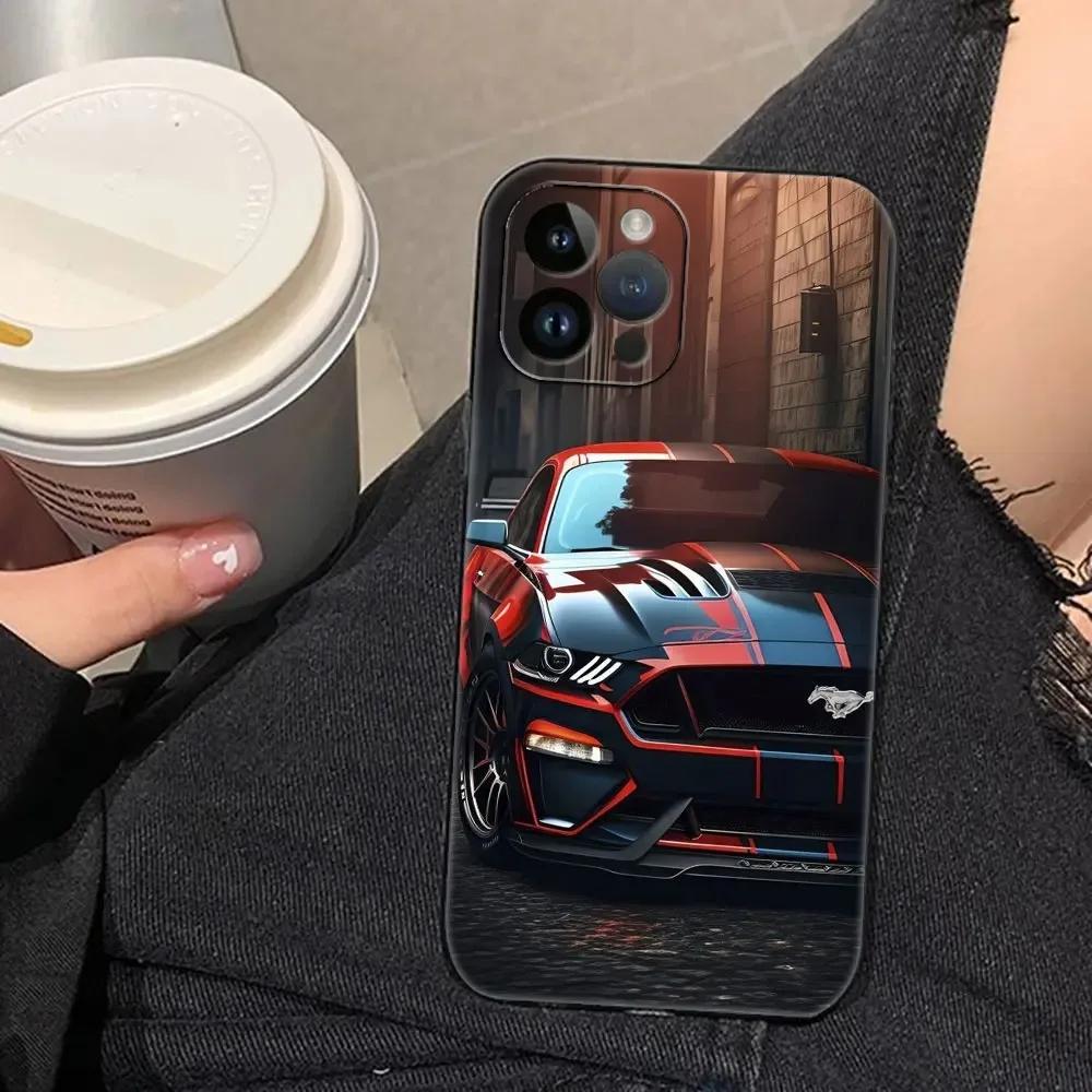 Luxury Sport Car M-Mustang Car Phone Case For Apple iPhone 15 14 13 12 11 Pro Max Mini 8 7 Plus X XR XS SE 2020 Black Soft Cover