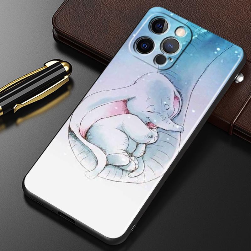 Cute Dumbo Cartoon For iPhone 15 14 13 12 11 XS XR X 8 7 SE Pro Max Plus Mini Black Cover Phone Case