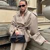 European and American Khaki Tie-Waist Short Trench Coat for Women