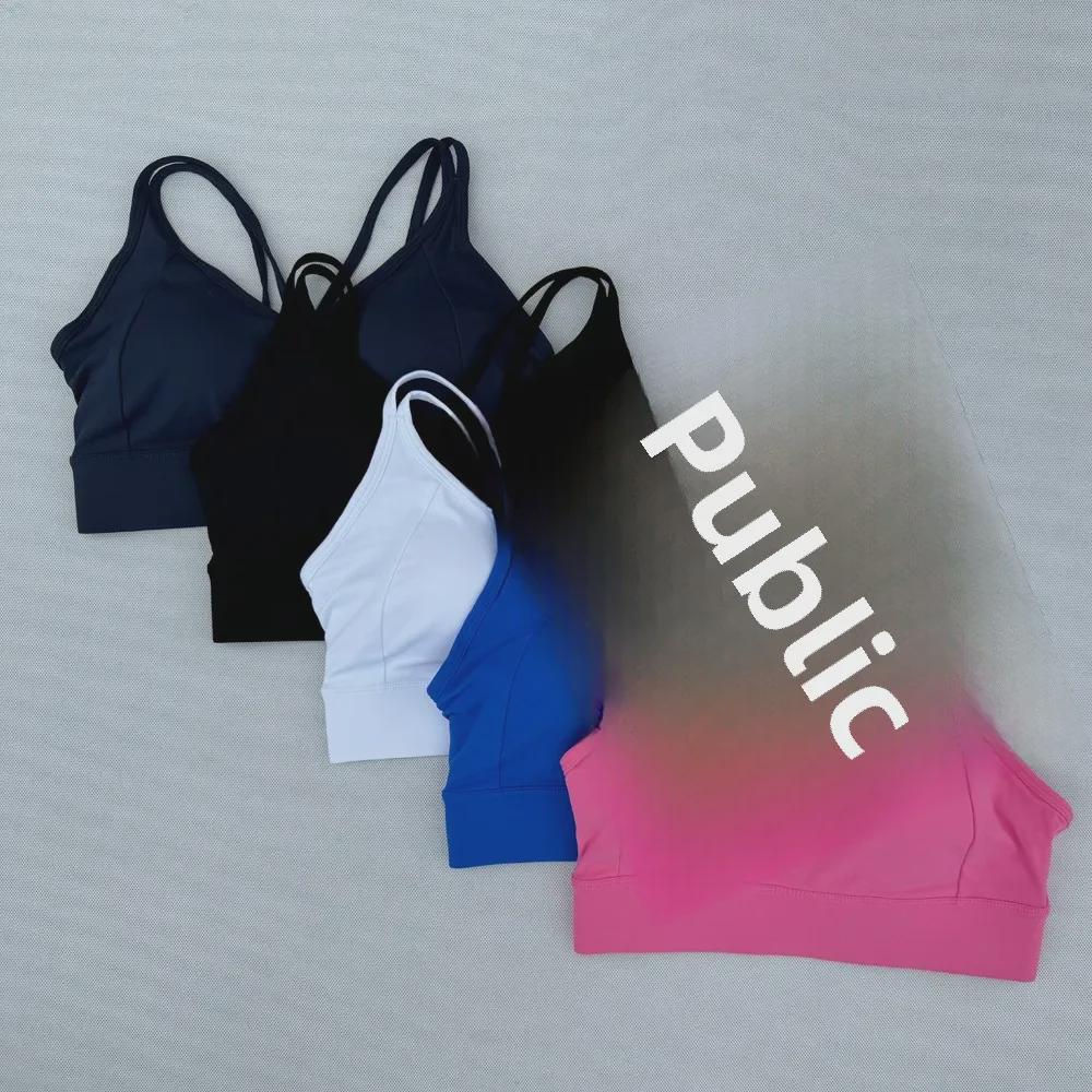 Женский противоударный спортивный бюстгальтер: Присборенная цельная чашка, топ для йоги с красивой спиной, жилет для фитнеса, верхняя одежда для бега.