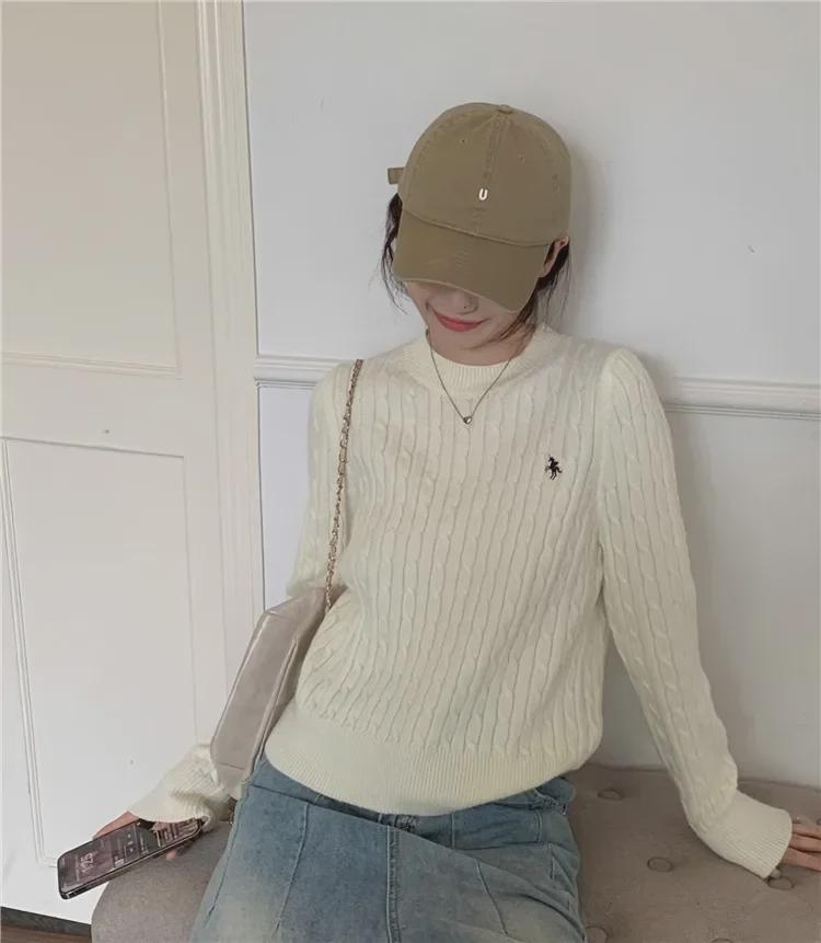 Женский свитер толстой вышивки в стиле колледжа, цвет «Off-White», осенне-зимний дизайн