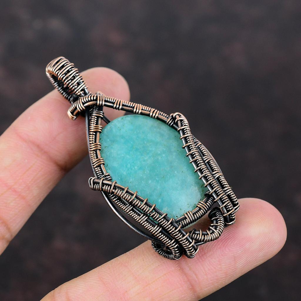 Amazonite Pendant Copper Wire Wrapped Pendant Gemstone Jewelry Women Pendant Handmade Pendant Amazonite Copper Jewelry Special Occasion Gift