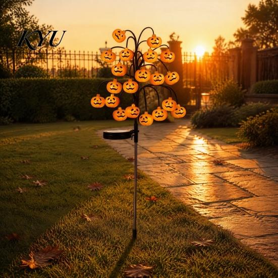Outdoor Ambient Illumination Solar Pumpkin Stake Lights, LED Glowing Garden Light, Halloween Auto Sensing Lawn Lamps Yard Lantern, IP65 Waterproof