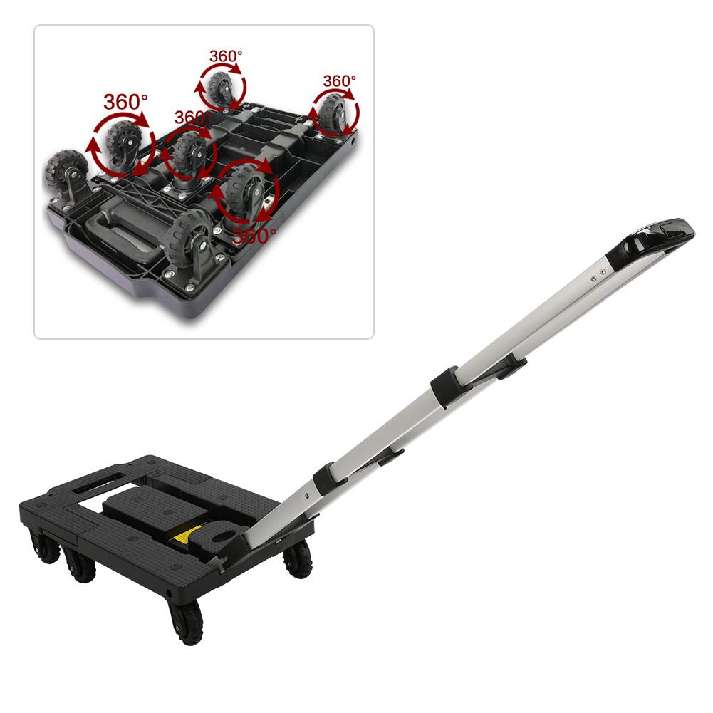 Portable Foldable Silent 7Wheel Platform Trolley Luggage Cart Hand Truck Adjustable Pulling Rod
