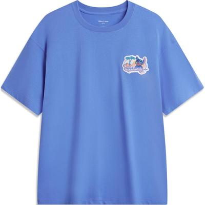 Футболка Li Ning X Disney Collaboration Stitch Series Letter с круглым вырезом, удобная дышащая свободная с коротким рукавом, мужские футболки радужно-синего цвета ATSU155-3