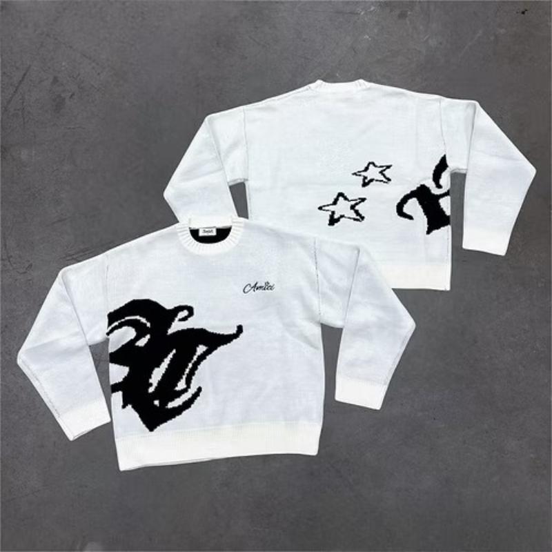 Осень и Зима С круглым вырезом Свободный узор Вышитый Y2K Уличный Персонализированный свитер для мужчин и женщин