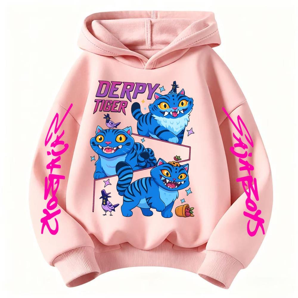 2026 K-pop Охотник на демонов DERPY Толстовка детская с принтом тигра Спортивная одежда для девочек Повседневная толстовка для мальчиков Осенне-зимняя с длинным рукавом