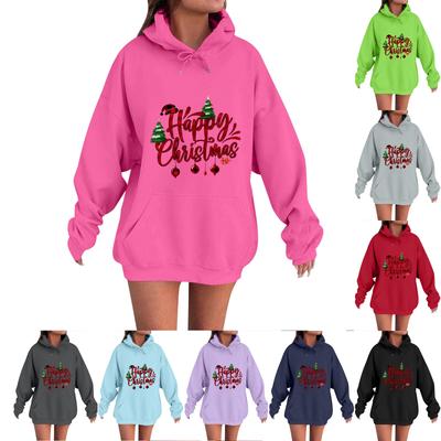 Женский повседневный удобный свитшот с капюшоном, длинным рукавом и рождественским принтом