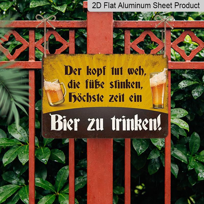 2D Flat, 1pc Vintage Aluminum Metal Sign "It's High Time To Drink A Beer" - Retro Wall Art for Bar, Kitchen, Pub Decor - 8x12 Inch Rustic Gift for