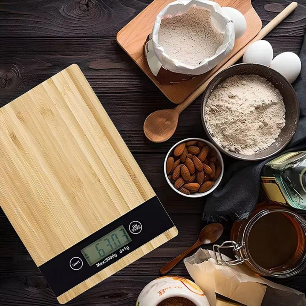 5kg Weighing Bamboo Kitchen Scale LCD Display Electronic Household Scale Digital Food Scales  Fruit