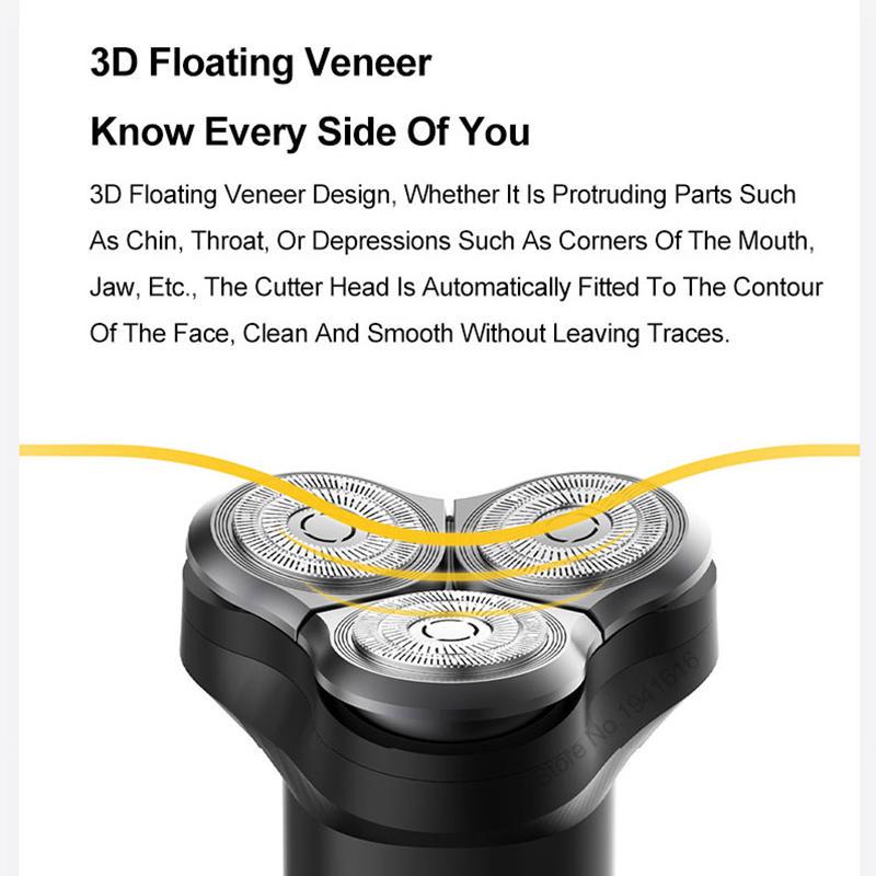 3D Floating Smart Electric Shaver S300 IPX7 Waterproof Razor Type-C Charging Dual Layer Blade Dry Wet Beard Shaving