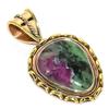 Ruby In Zoisite Lab-Created 925 Sterling Silver Gift Two Tone Pendant 1.50" G6J28