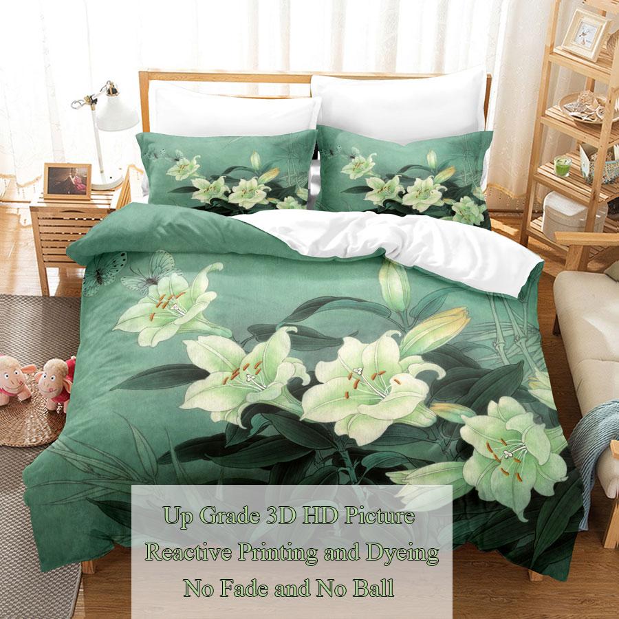 Comforter Green Flower Double Bed With Lotus Bedding Set King Size 3Pcs 2Pcs Single Twin Full 200X200 220X240Cm