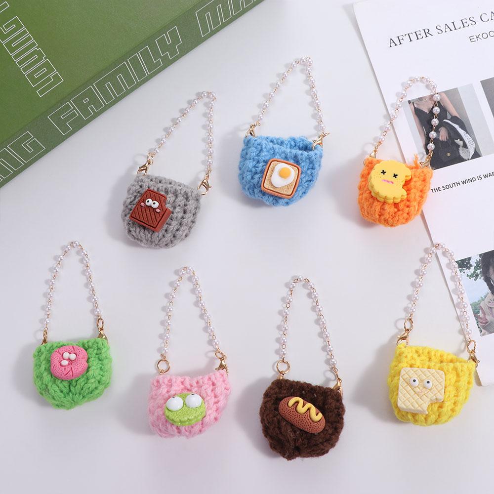 Мини-сумка для кукол через плечо из плетеной ткани с жемчужной цепочкой для кукольного домика, вязаная шерстяная сумка, аксессуары для кукол