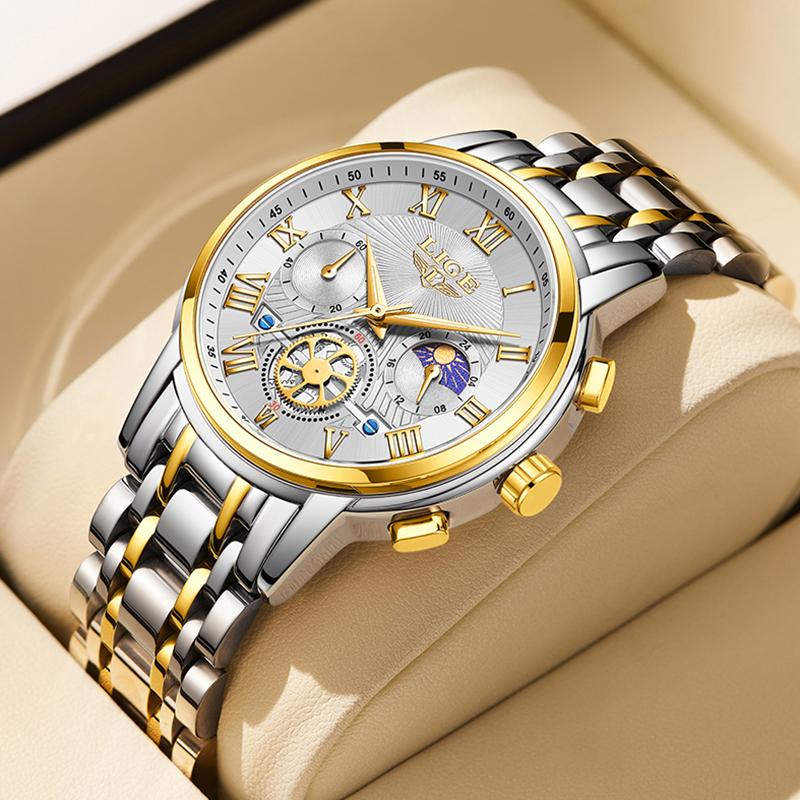 LIGE Лучший бренд, оригинальные мужские кварцевые часы, модные водонепроницаемые мужские часы для отдыха, все стальные ночные светящиеся часы