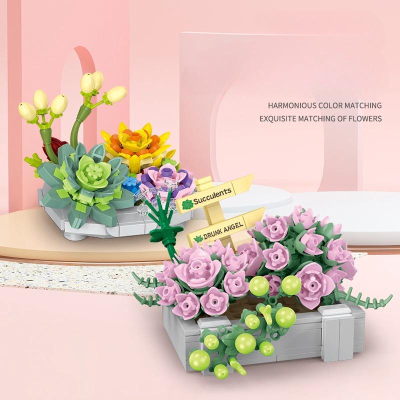 Non-Toxic Flowers Succulents Bouquets Building Blocks Plants Succulent 3D Model Decoration Diy Mini Puzzle Assembled Children'S Toy