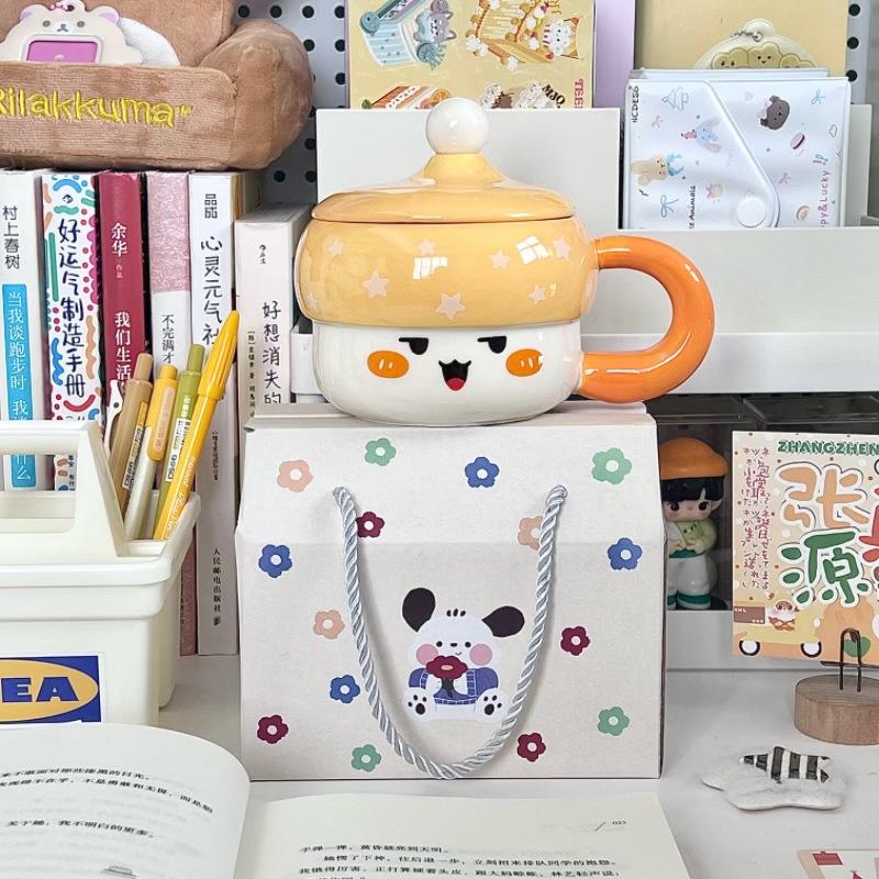 Cute Hat Ceramic Mug with Lid for Girls' Birthday Gifts Gift Box Set