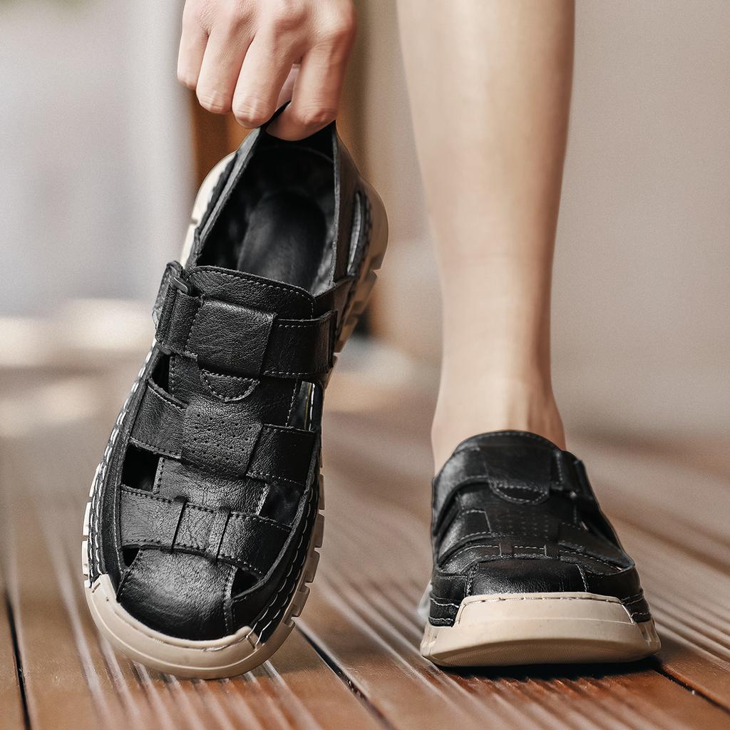 Летние мужские сандалии из натуральной кожи, повседневная обувь с открытым носком, пляжные сандалии