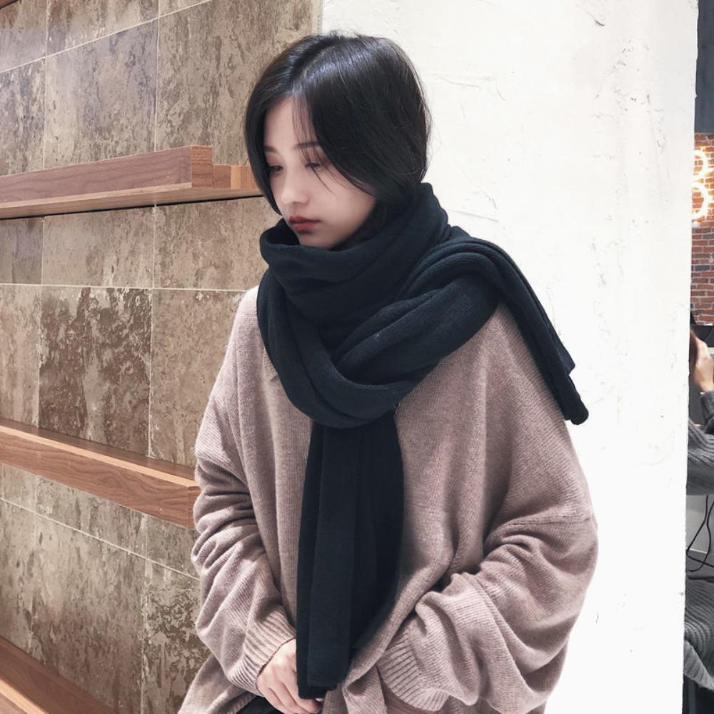 Solid Color Winter Knitted Scarf Thick Warm Women Wrap Shawls Fashion Long Scarves