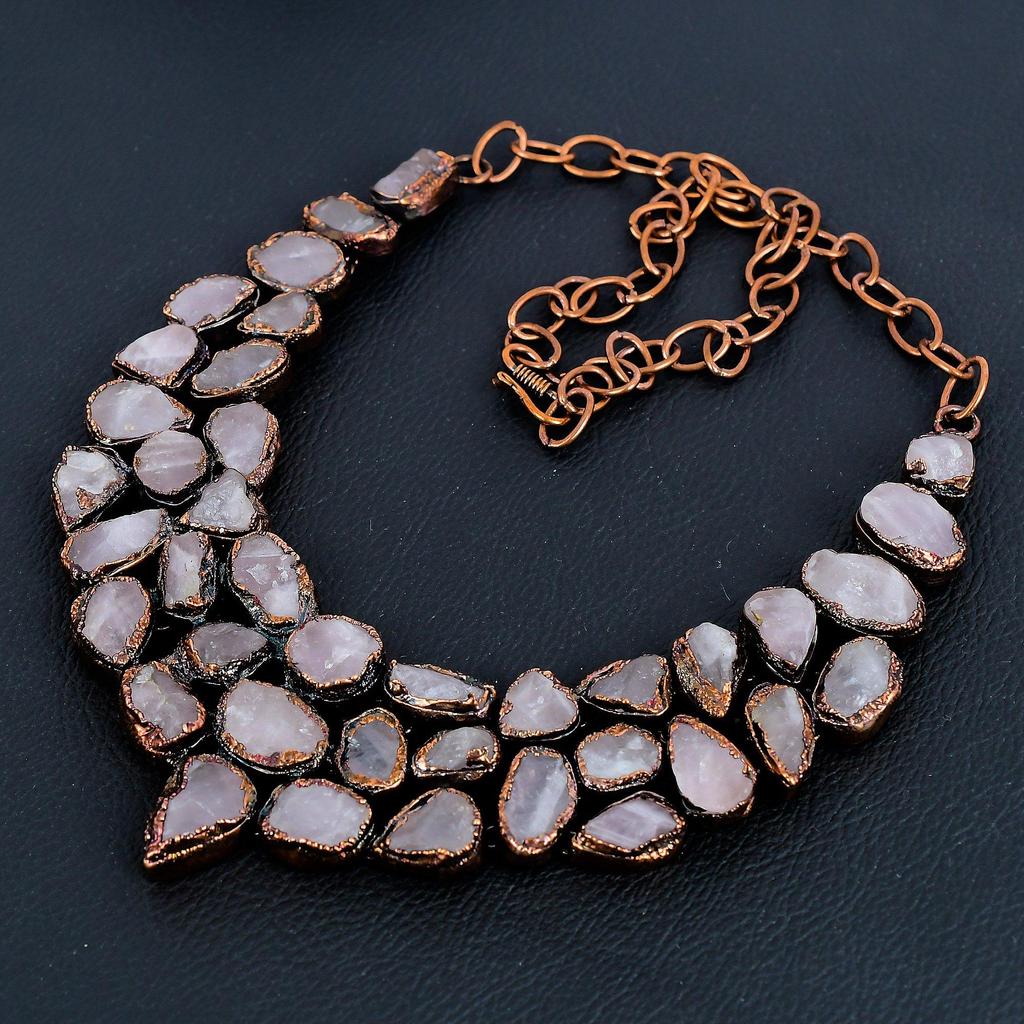 Ожерелье из розового кварца ручной работы, новейшего дизайна, ювелирное изделие, ожерелье из гальванизированной медью драгоценного камня, подарок для мамы