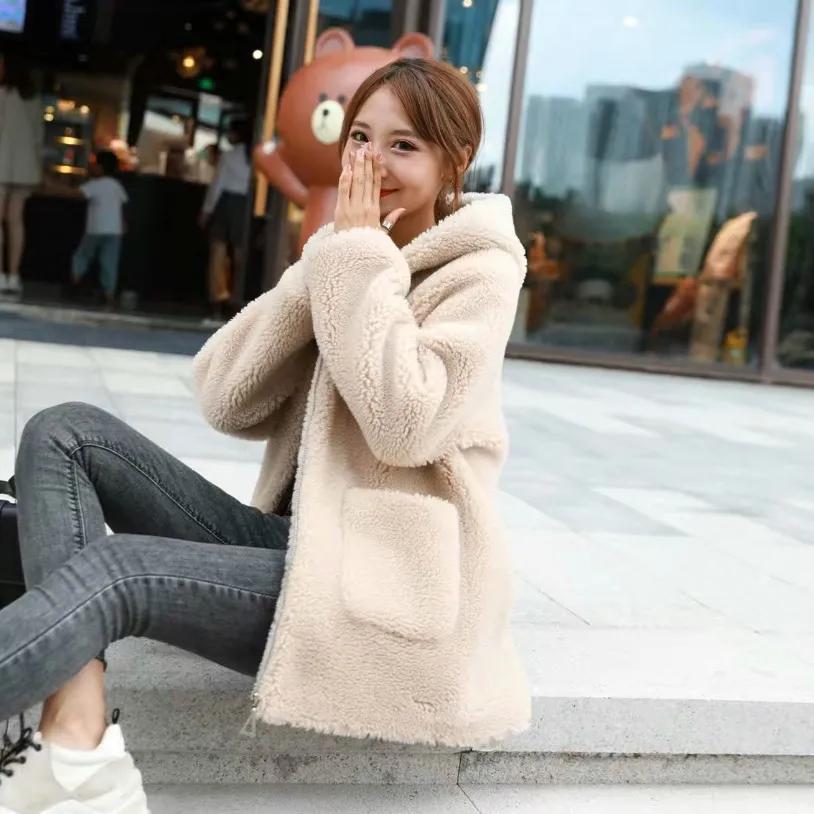 Женская осенне-зимняя куртка средней длины с подкладкой и утолщением, свободная однотонная теплая куртка с капюшоном