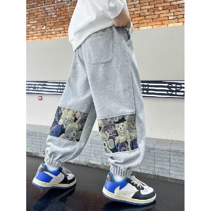 Boys' Spring and Summer Autumn Pants Children and Teens Pants Thin Children's Sports Straight Pants Trendy Three-Bar Pants Trendy