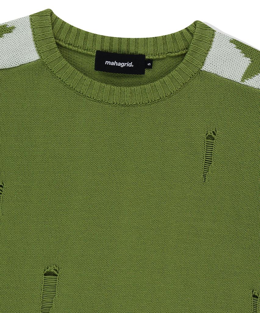 MAHAGRID Star Crash Knit Crewneck Olive(Mg2Fsmk610A)