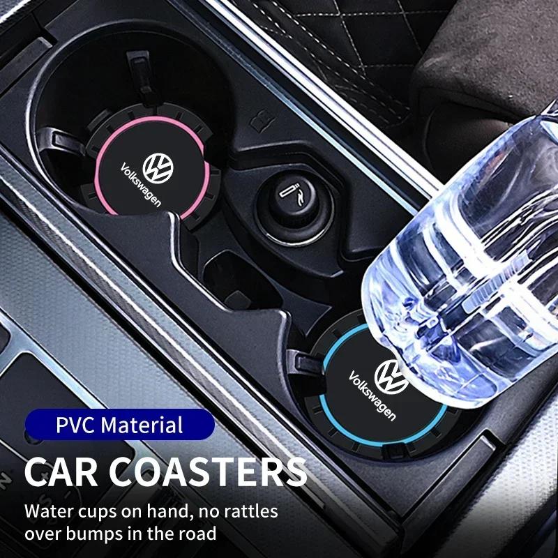 VW Valve Stems Caps Car Sticker For VW Volkswagen Jetta MK5 Golf 2PCS Car Coasters Water Cup Slots Non-Slip Mat Waterproof Cup Pad