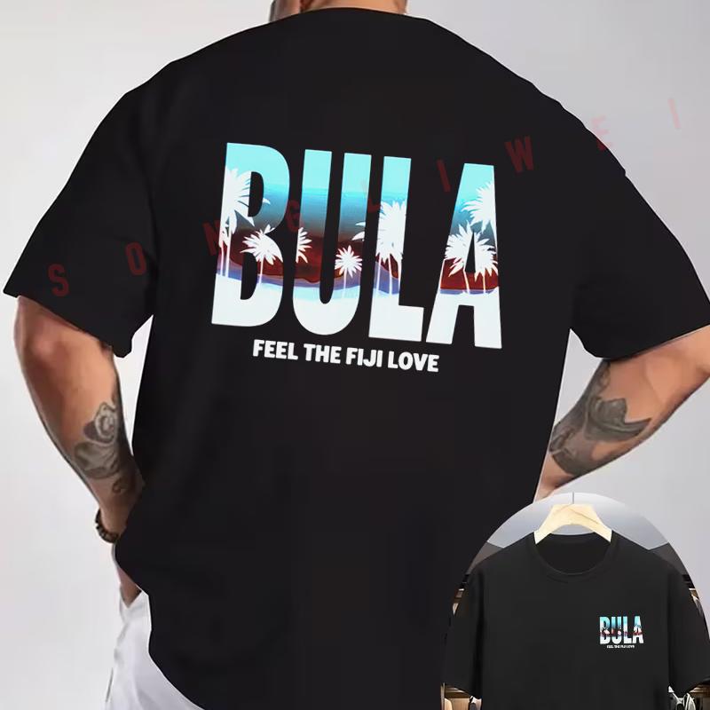 Creative BULA Pattern Design Motorcycle T-Shirt Double-Sided Print Men's Summer Short Sleeve Ro