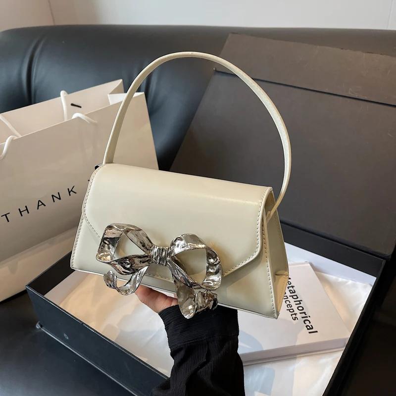 Весенние и летние модные сумки через плечо с бантом для женщин, роскошные дизайнерские однотонные сумки из искусственной кожи через плечо