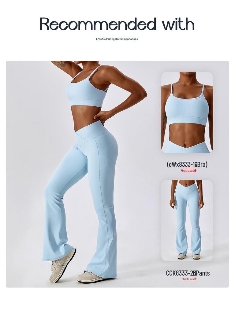 Комплект для йоги с высокой талией и перекрестным дизайном на спине - быстросохнущий, облегающий фитнес-костюм 8333