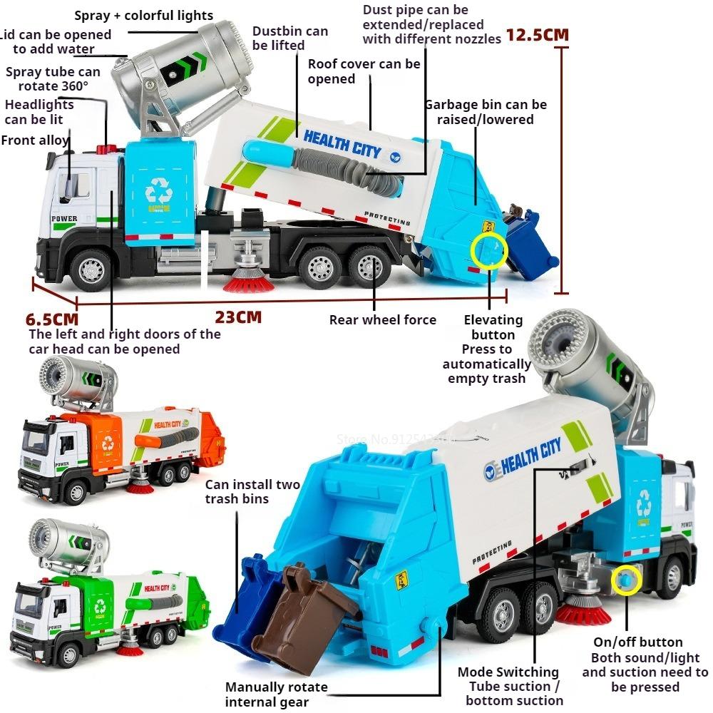 1:32 Electric Vacuum Cleaner Car Fire Truck Model Toy Music Light Pull Back Alloy Engineering Vehicle Models Gifts for Child