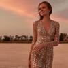 Summer Women's Dress Deep V Long Sleeve Sequins Dresses Small Gowns Evening Gowns Party Dresses