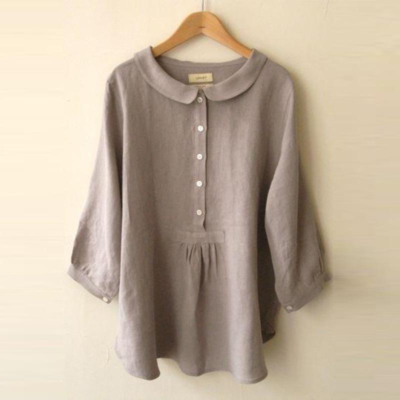 Plus Size Women's Solid Color Peter Pan Collar Lantern Sleeve Top