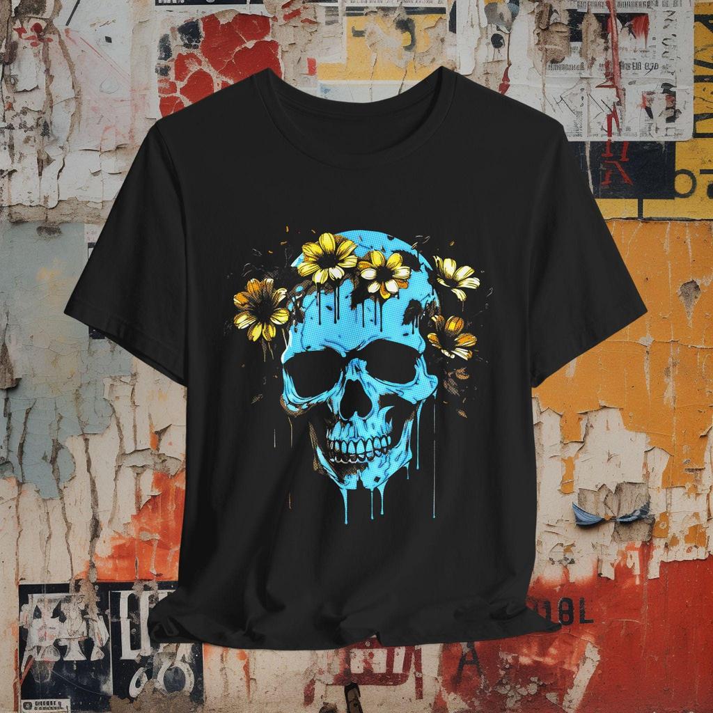 Skull With Flowers Shirt | Soft Cotton Goth Tee | Unique Punk T-shirt | Pastel Gothic Top | Punk Rock Apparel | Floral Skull Design | Edgy