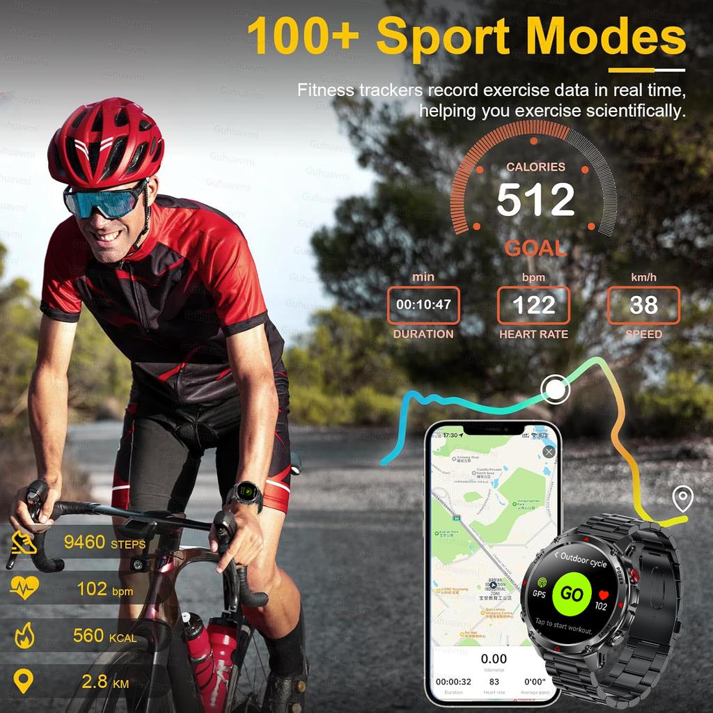 Новые Профессиональные Спортивные Умные Часы с GPS для Мужчин 1.46" AMOLED Экран 3ATM Компас Фитнес-трекер Военные Умные Часы